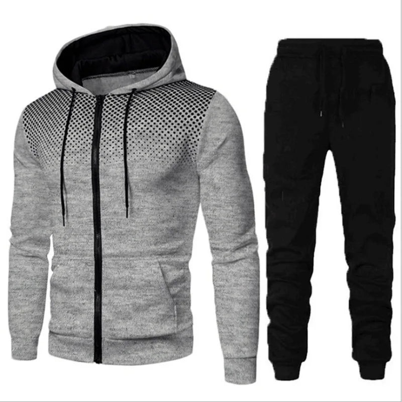 Men tracksuit zipper hood multi-pocket and protective pants casual jogging tracksuit fall/winter 2-piece setLarge size S-3XL