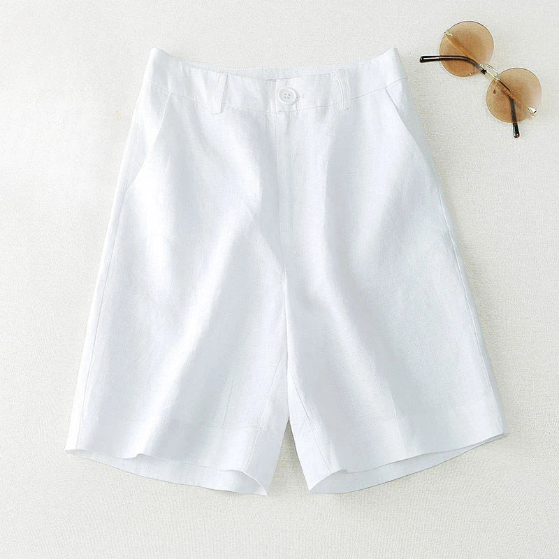 Women's Shorts Linen Half Knee Length Mid Wide Female Short Pants Bermuda Offer Aesthetic Hot Streetwear Korean Style For Summer