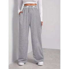 Women's Fashion Pants High Waist Webbing Loose Women's Wide Leg Pants Solid Colour Casual Female Pants Autumn Daily Wear