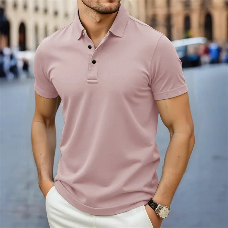 2026 New Men's Casual and Fashionable Simple Collared Short Sleeved Polo Shirt Summer Comfortable Breathable and Versatile Top