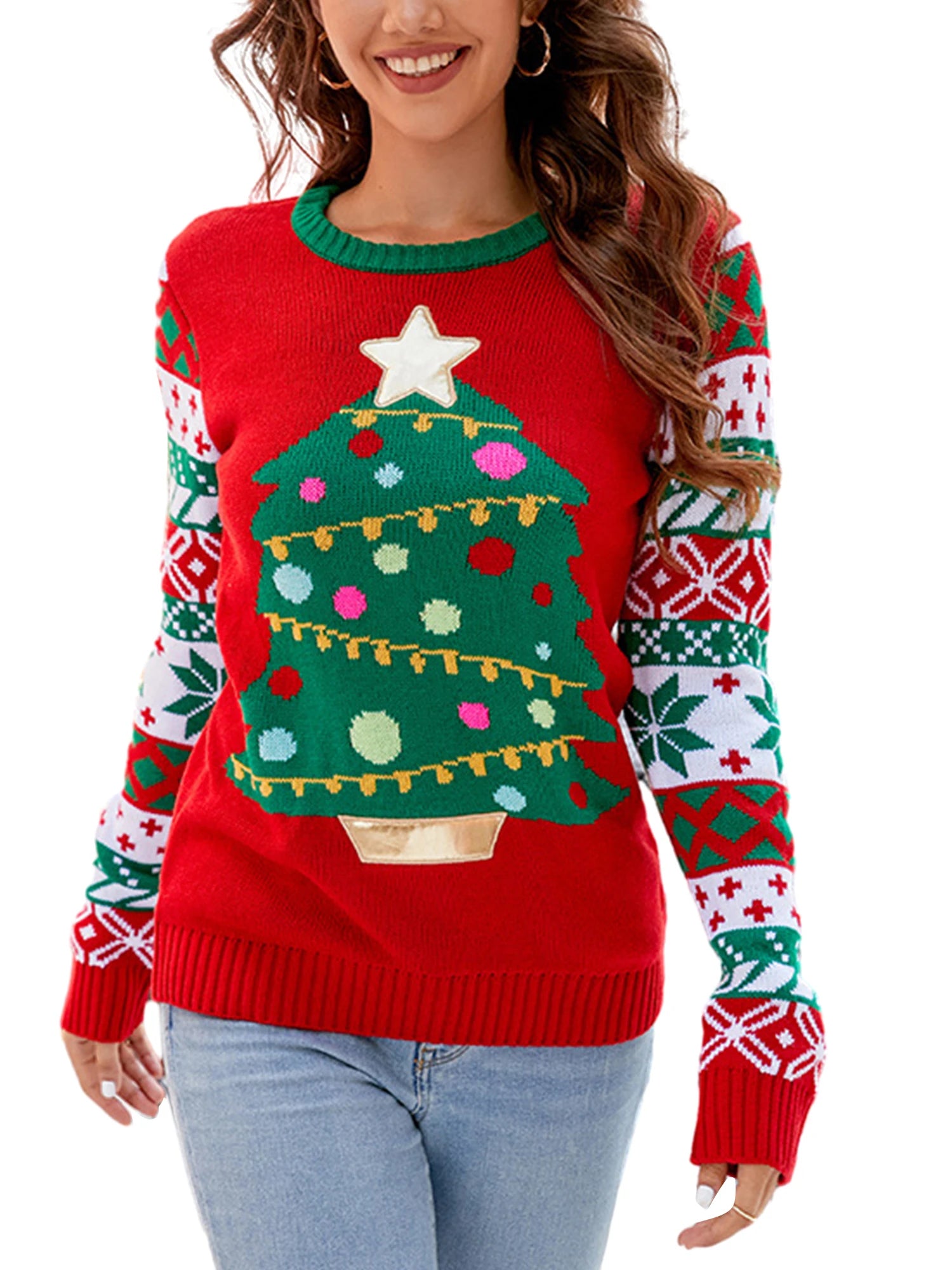Christmas Tree Star Knit Pullover