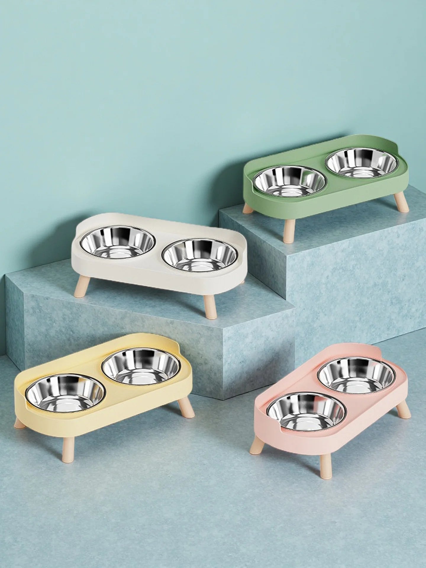 HOMEFISH Dopamine Multicoloured Tall Pet Feeder with Two Stainless Steel Bowls and Neck Support