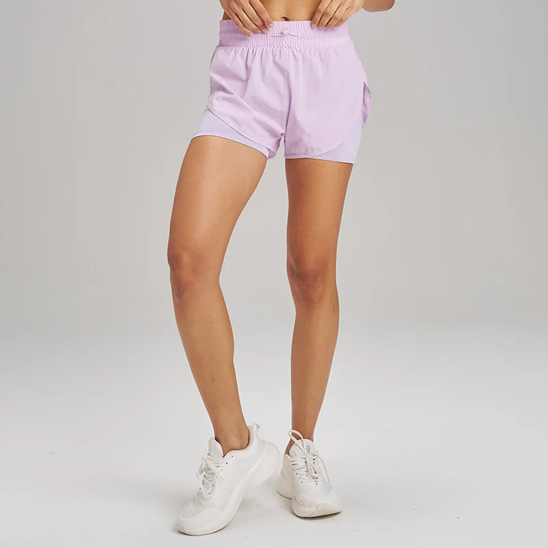 Yoga Shorts Sports Fitness Shorts High Waist Running Fake Two Pieces Anti-Shine Shorts Women's Double Layer Training Leggings