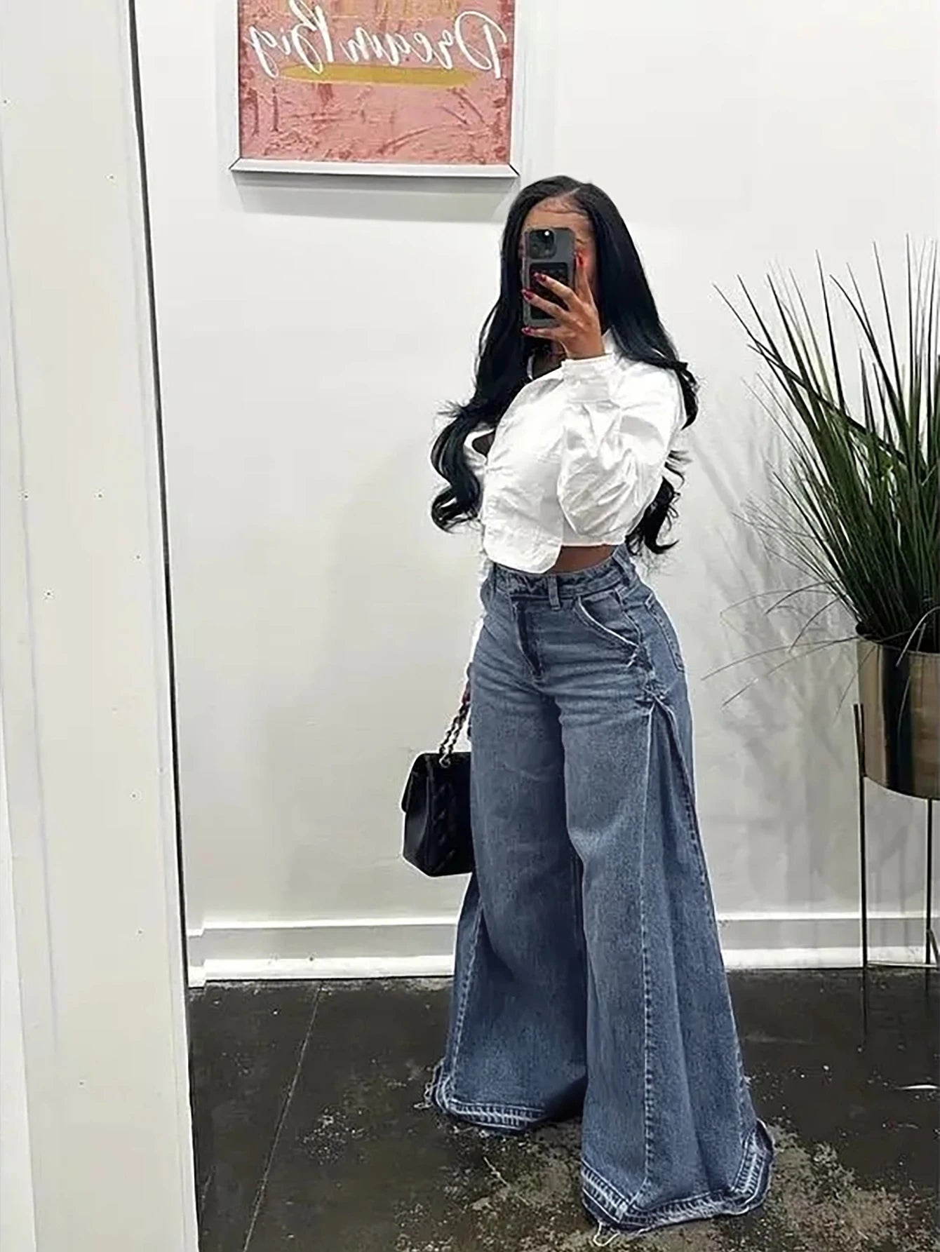 Vintage Wide-Leg Jeans for Women Y2K Niche Design Flared Pants Loose Versatile Floor-Length Trousers