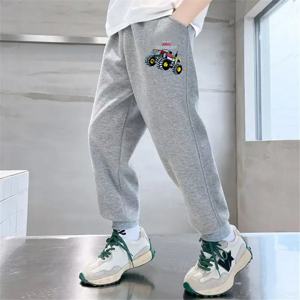 Boys' Off-Road Truck Print Joggers – Casual Sweatpants for Spring, Autumn, and Winter