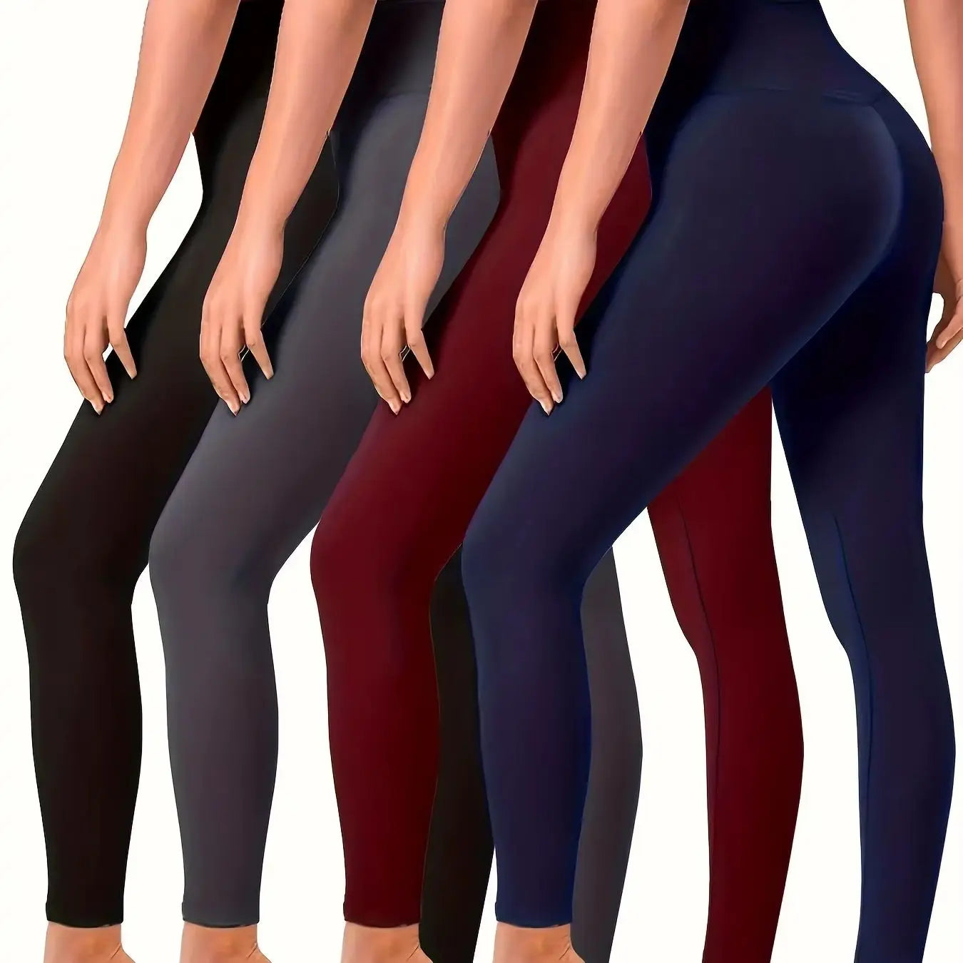 Women's leggings, high-waisted, solid color, tummy control, slimming, black, see-through, running, sports, yoga pants.