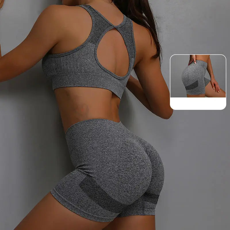 Women Yoga Shorts Sets High Waist Butt Lifting Workout Fitness Tights Tummy Control Gym Running Stretched Sportswear