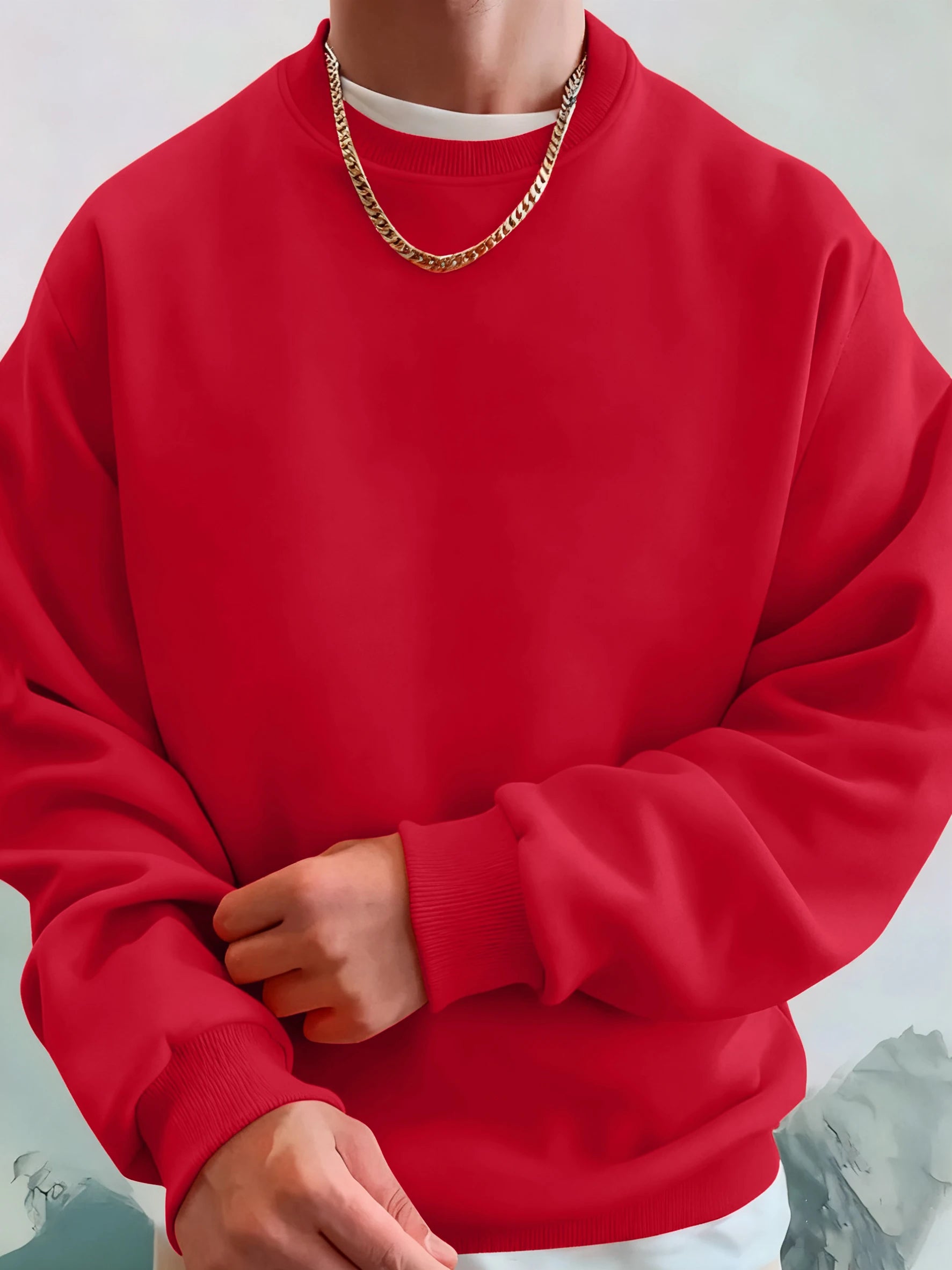 Men'S Solid Sweatshirts Autumn Winter Loose Fleece Soft Hoodies Basics Crewneck Warm Sportswears Street Casual Mens Clothes