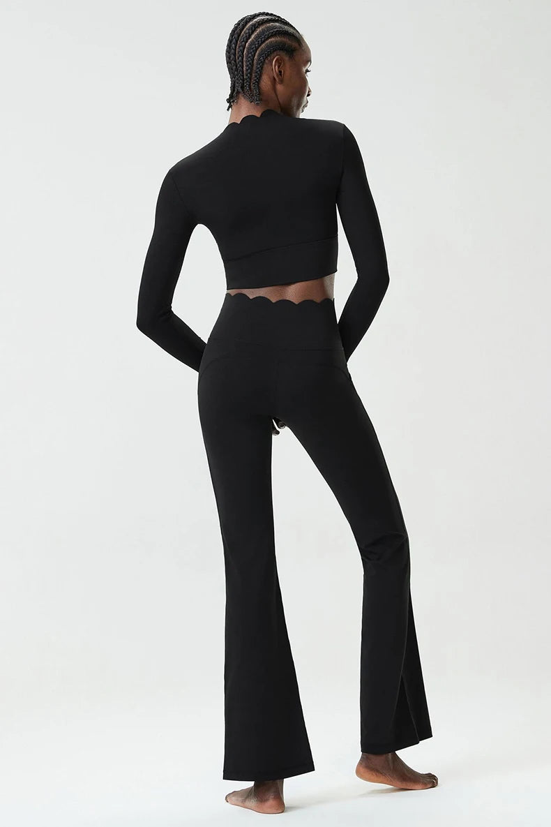 Women Two Pieces Fitness Yoga Set Solid Color Long Sleeve Gym Sportswear Breathable Quick Dry Workout Clothes Female Suit