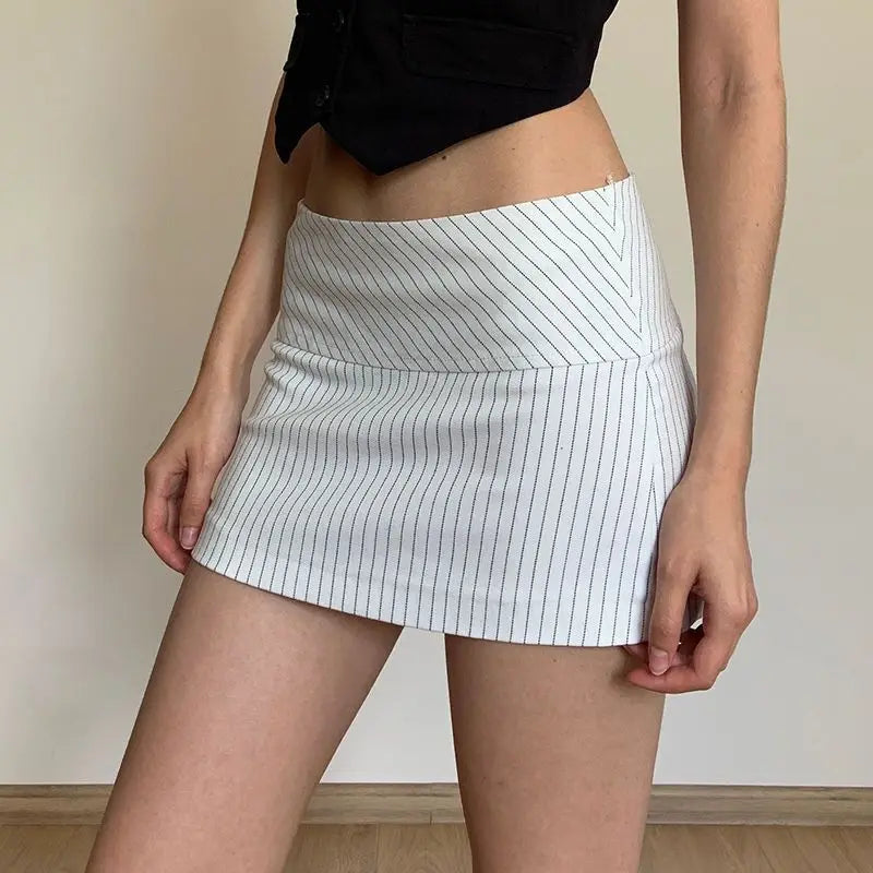 Women Low Waist Skirts Stripes A-line High Waist Skirt for Women Hips Spliced Short Skirt Ladies Bodycon Layered Mini Bottoms