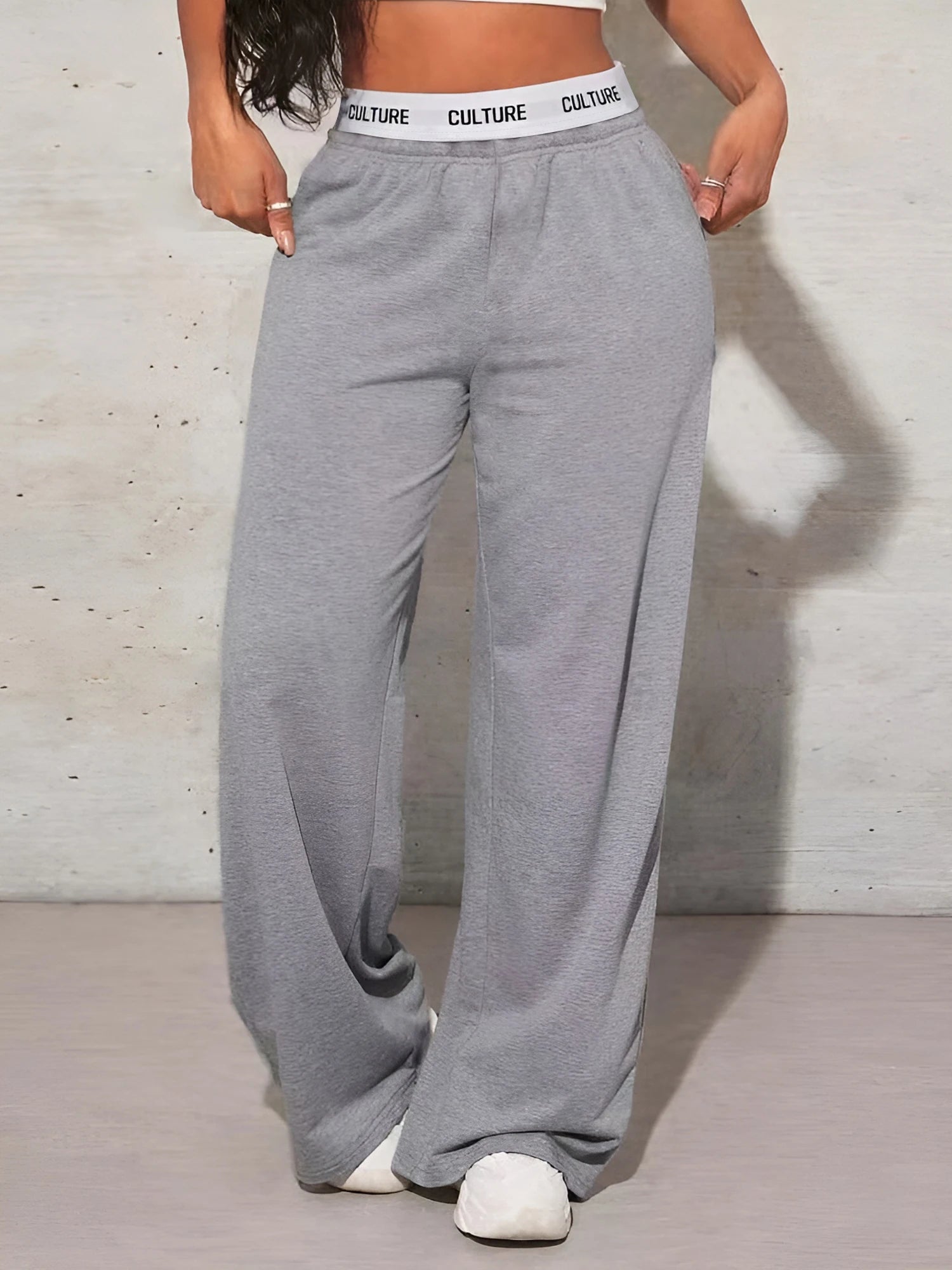 Women's Fashion Pants High Waist Webbing Loose Women's Wide Leg Pants Solid Colour Casual Female Pants Autumn Daily Wear