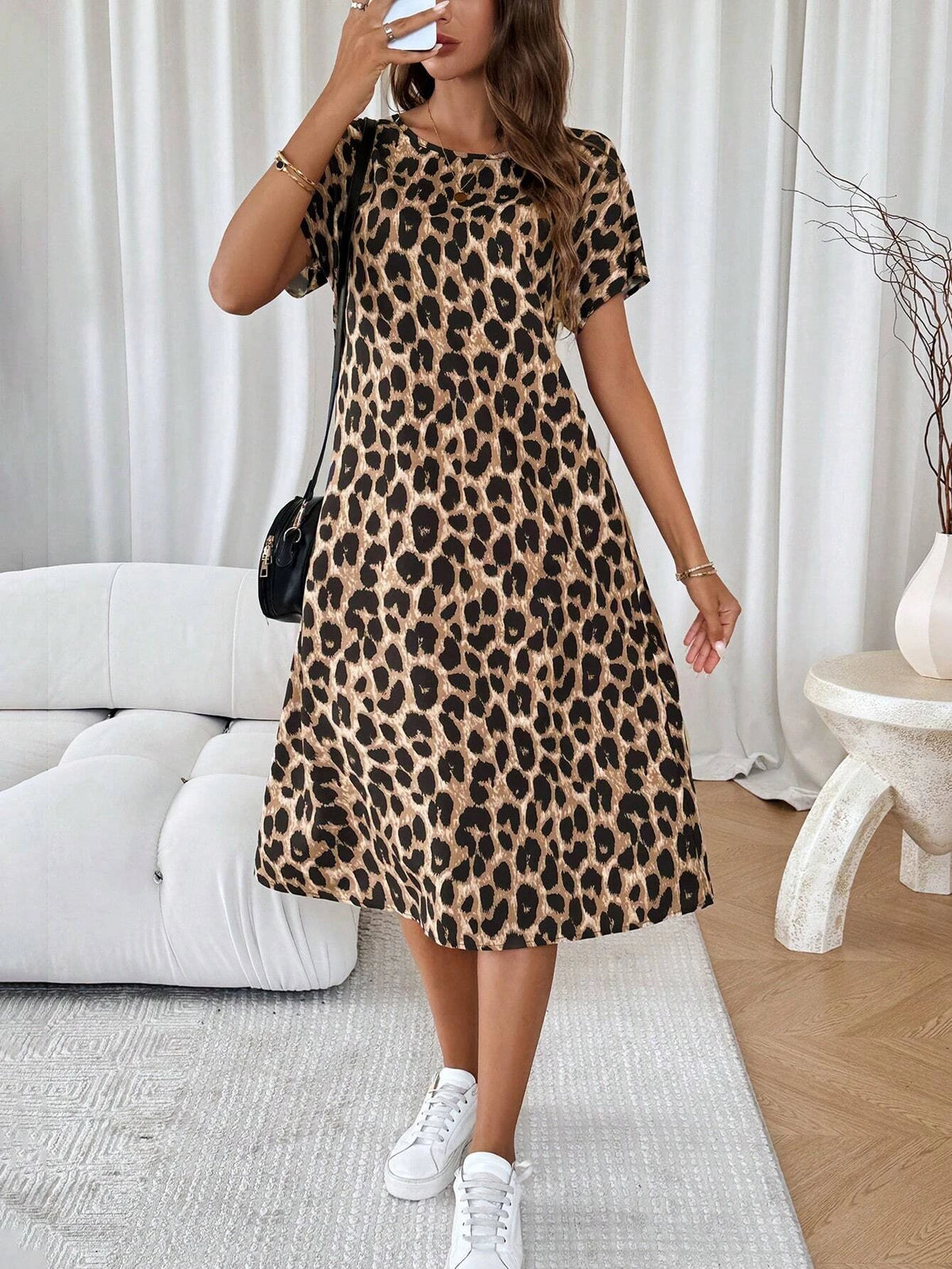 Retro Leopard Print Summer A-Line Dress
