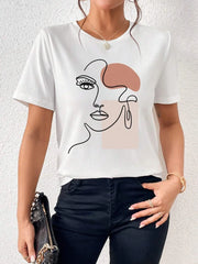 Women T-Shirts Fashion Simple Women's Face Print Tees Casual Soft Short Sleeve Tops Comfortable Street Clothes graphic t shirts