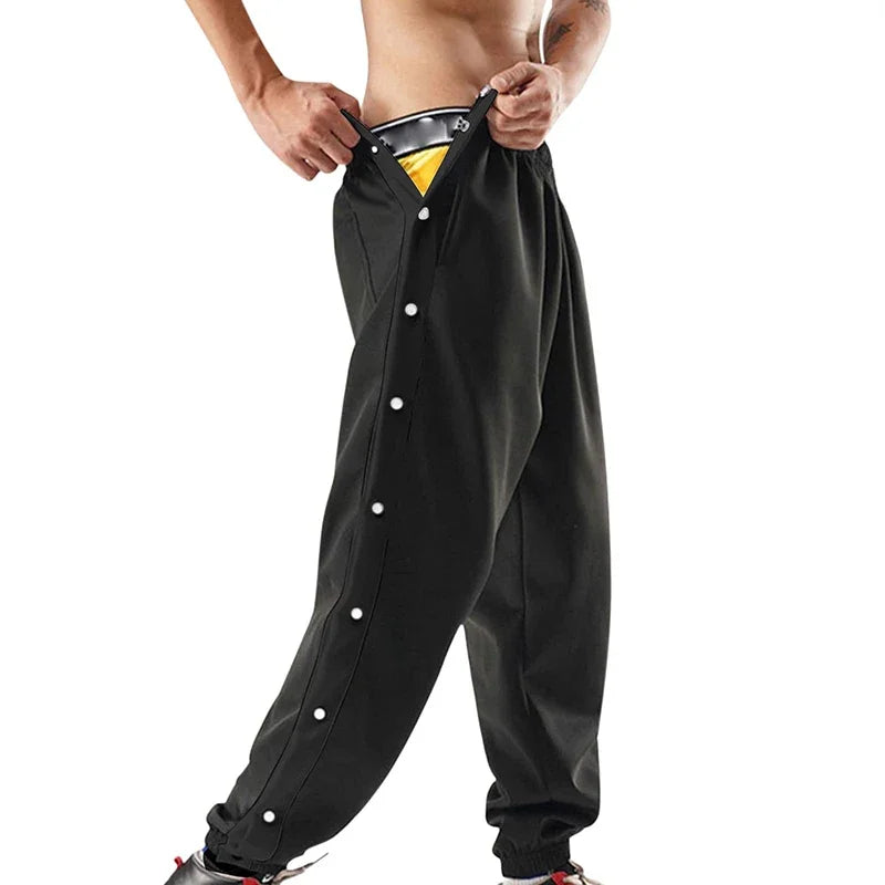 Men Jogger Pants Contrast Color Sides Buttons Stretch Workout Long Trousers Casual Sports Sweatpants Streetwear