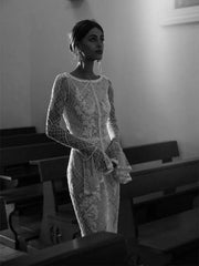 Shimmering Pearl Sheath Wedding Gown