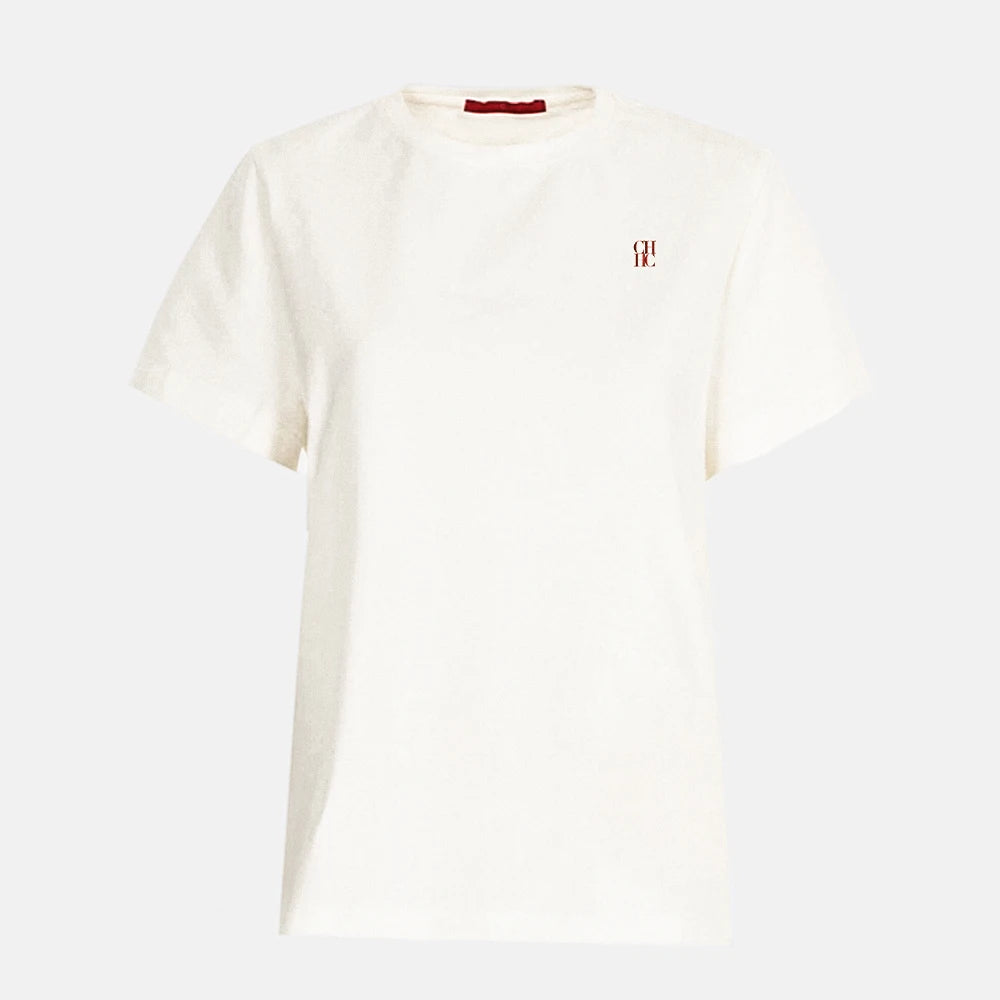 Women's T-shirt casual new style beige embroidery design fashion versatile T-shirt