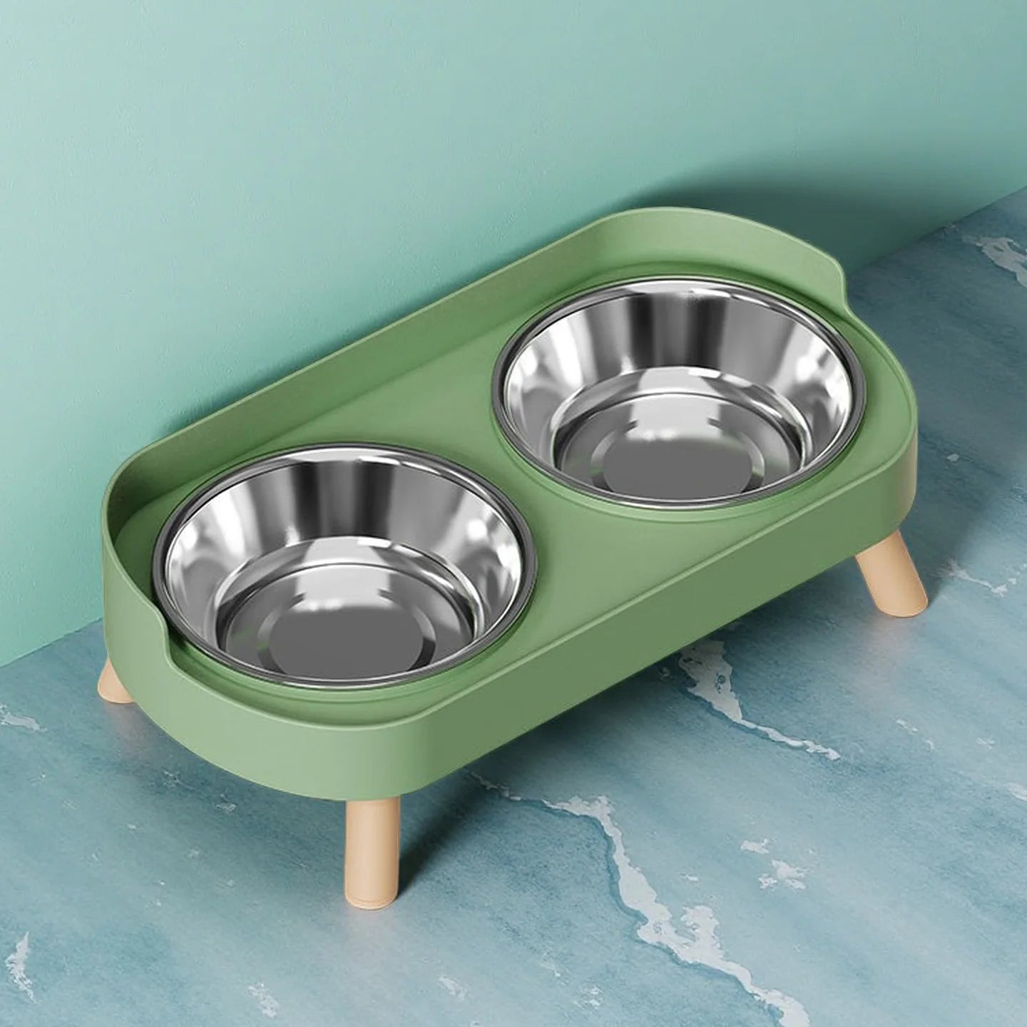 HOMEFISH Dopamine Multicoloured Tall Pet Feeder with Two Stainless Steel Bowls and Neck Support