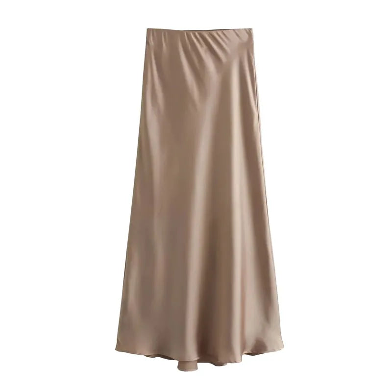 Elegant Satin Office Midi Skirt