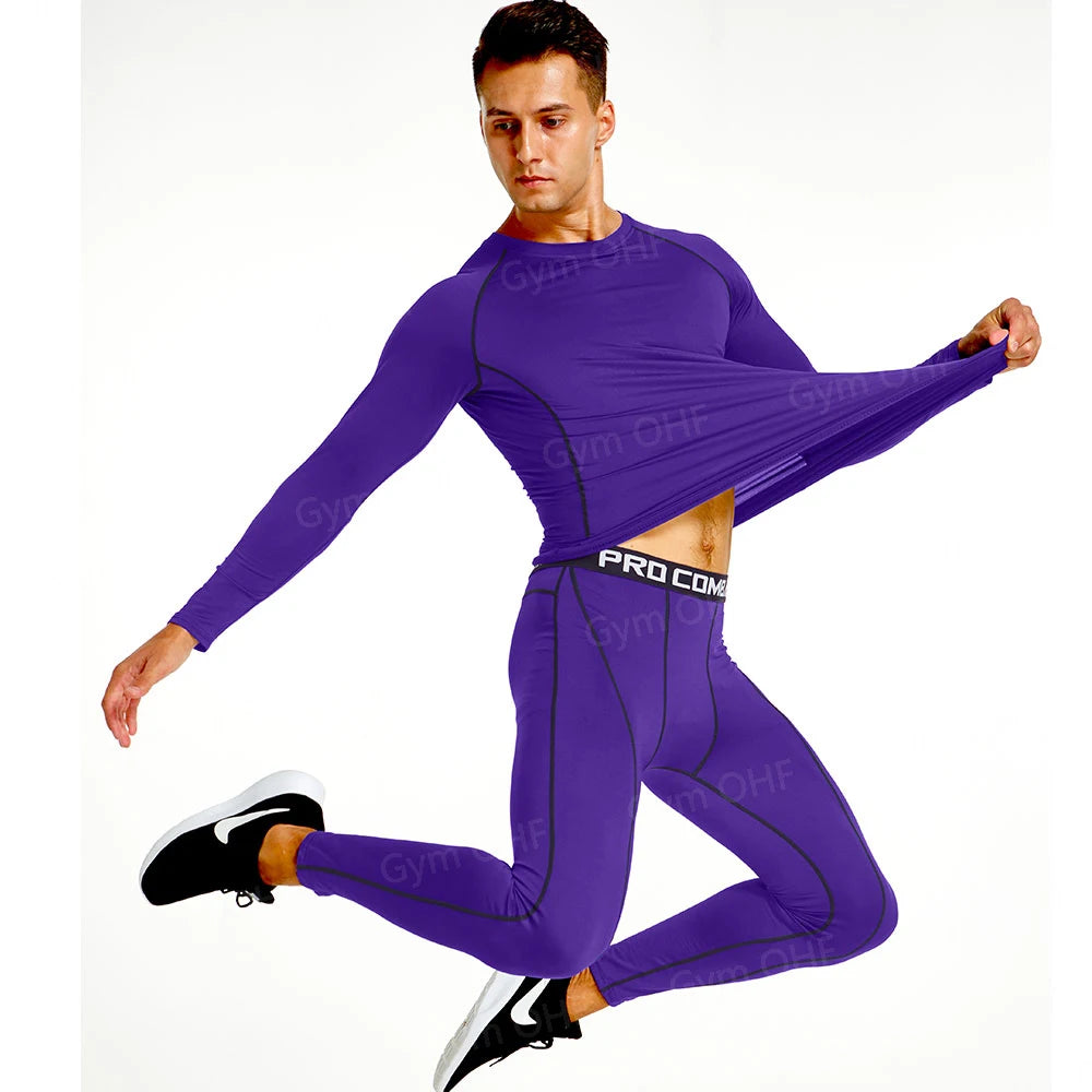 Gym Fitness T Shirt Men's Short Sleeve Summer Boxing Jersey Legging Men Rashguard Compression Pants Quick Dry Tight T-Shirts Men