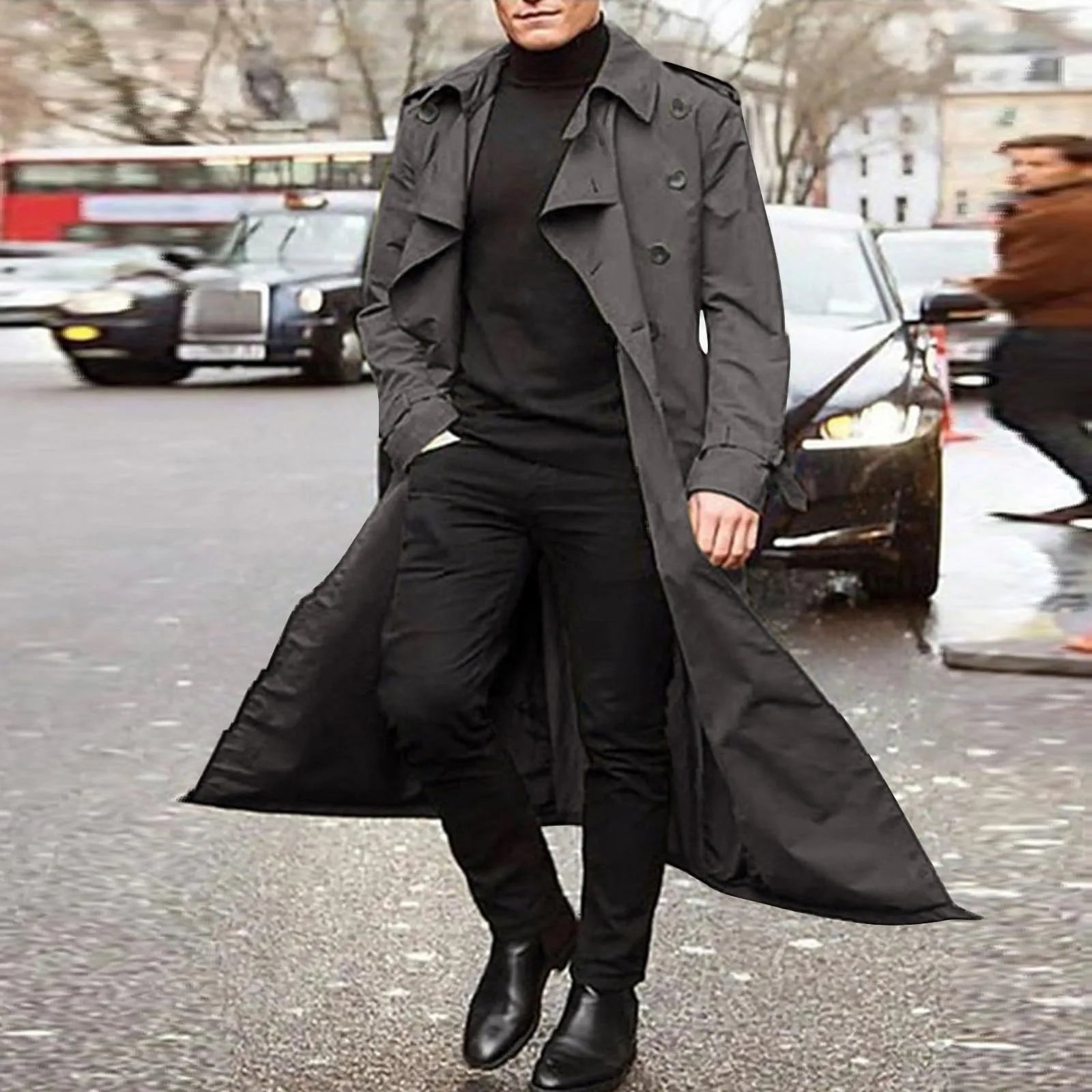 Men’s Luxury Full-Length Trench Coat – England Style Business Overcoat