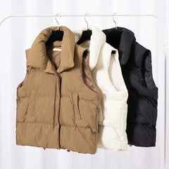 Women Fashion Autumn New 2026Stand Collar Elegant Down Coats Warm Outerwear Casual Belt Sleeveless Winter Women Vests Jackets
