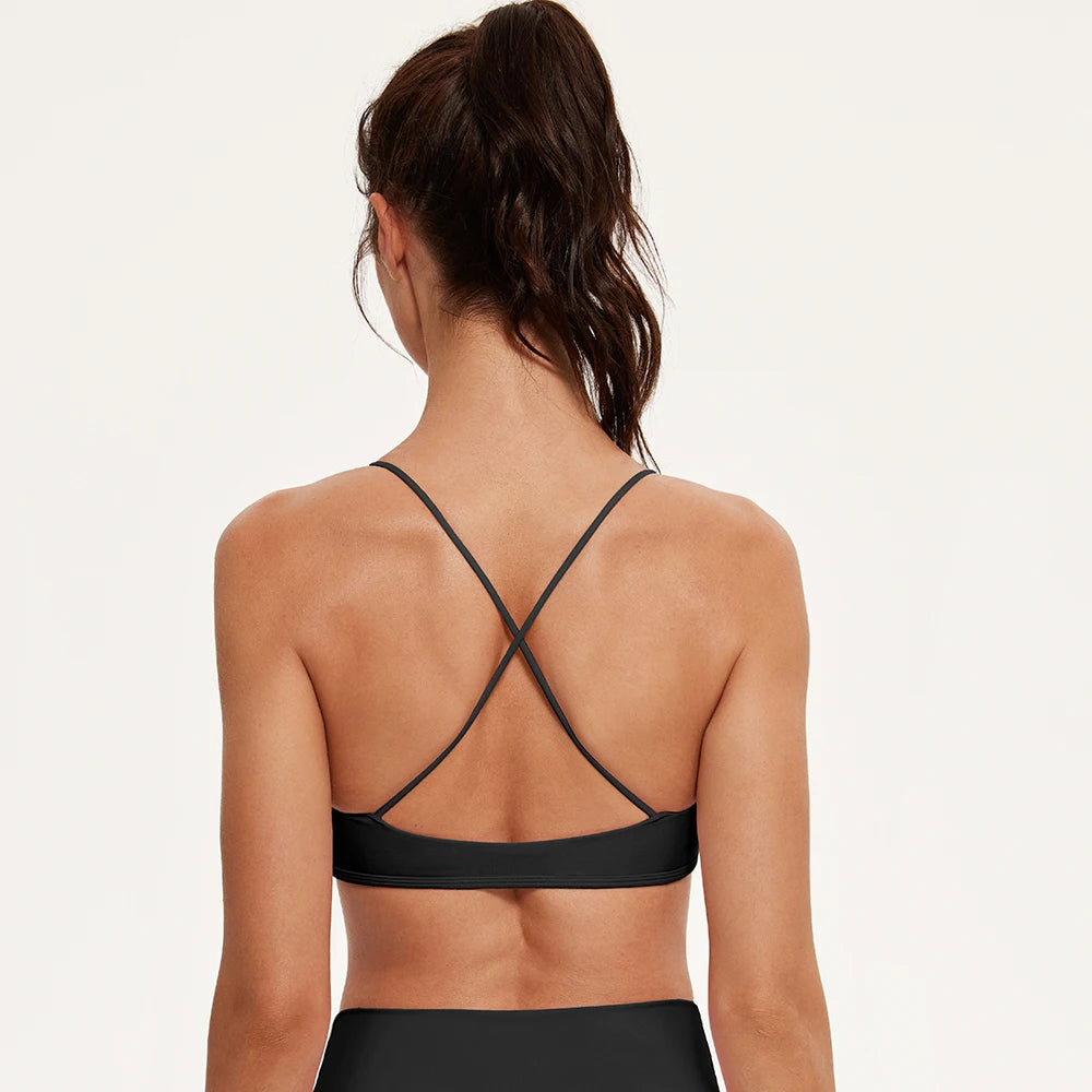 Sports Bras for Women Strappy Bras Open Back Shockproof Quick-Drying Yoga Bra Padded Gym Crop Tops Workout Fitness Bra Women