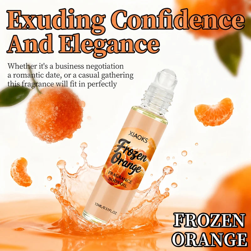 Women's orange-scented roll-on perfume, elegant citrus fragrance, light and natural scent, uniquely refreshing, increases the likelihood of attracting attention from the opposite sex. Selected perfume ingredients, alcohol-fre