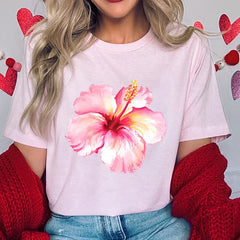 Pink Hibiscus Casual Y2K Tee