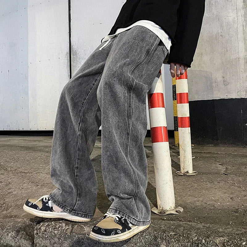 Men's Jeans Korean Version Student Casual Pants High Street Straight Loose Wide Leg Jeans Black Grey Blue Baggy Jeans