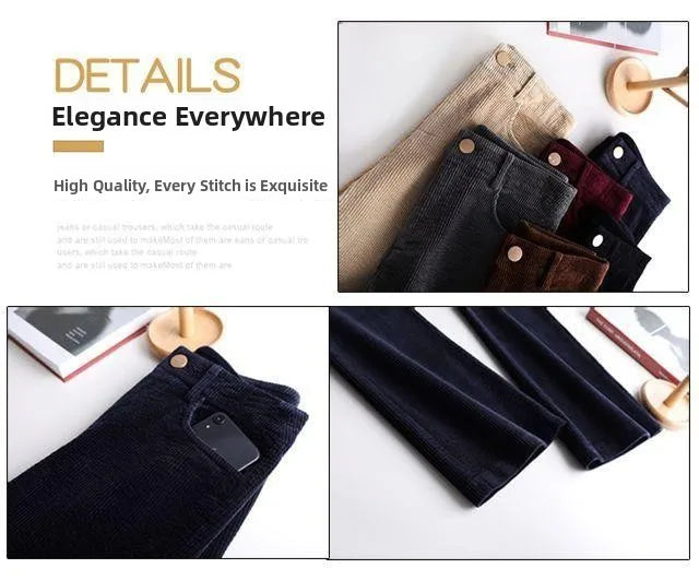 High Waist Corduroy Women's Pants Spring Autumn Winter Fashion Micro Flared Casual Trousers Slimming Warm Long Pants