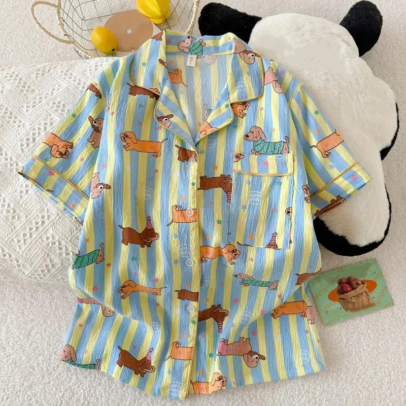 Kawaii Dog Print Y2K Pajamas