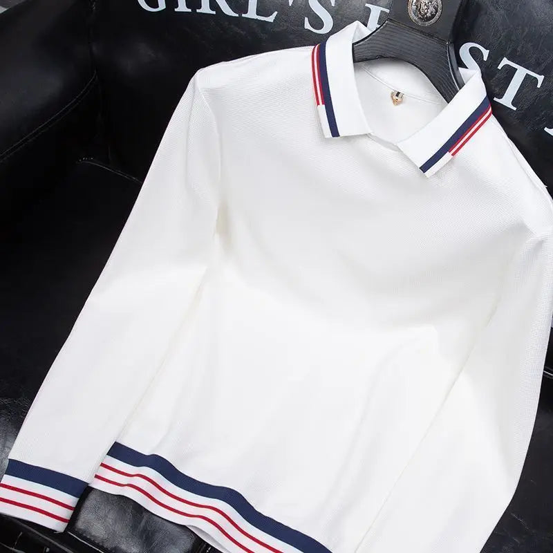 Waffle Stripe Long Sleeve Polo