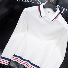 Waffle Stripe Long Sleeve Polo