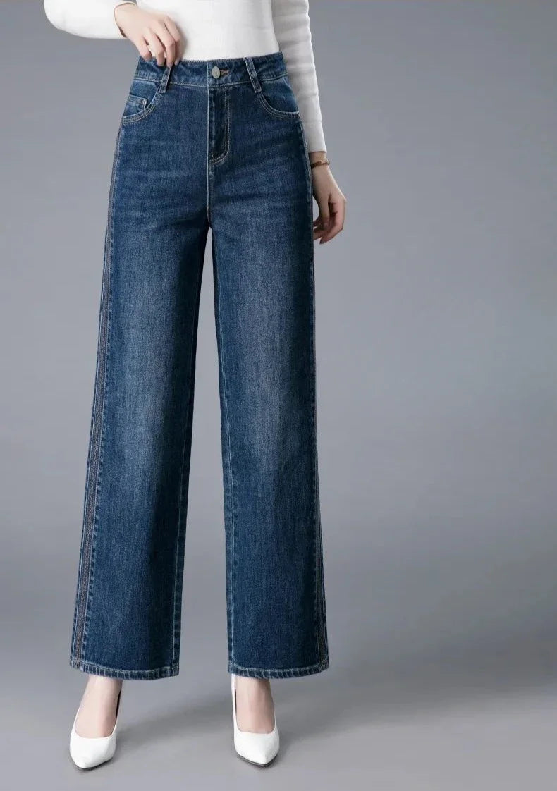 Trousers New In High Waist Shot Wide Leg Womens Jeans 2025 Korean Style Cool Unique Vibrant Stretched Xxl Denim Pants for Women