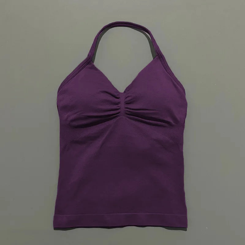 Women's Sexy Sports Bra - Open Back Design, Breathable Stretchy Fabric for Yoga - Elegant Solid Color All-Season Activewear