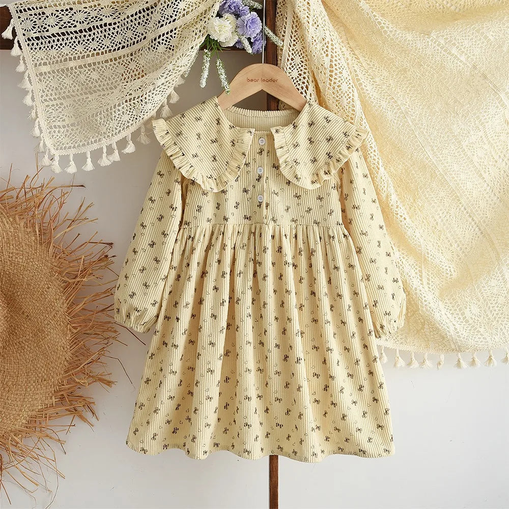 Sweet Beige Floral Autumn Girls Dress