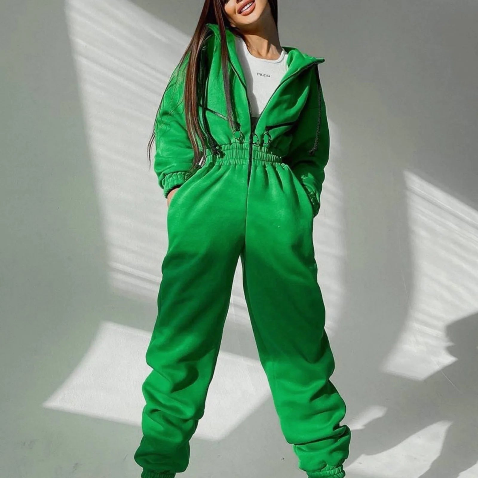 Fleece Hooded Wide Leg Jumpsuit