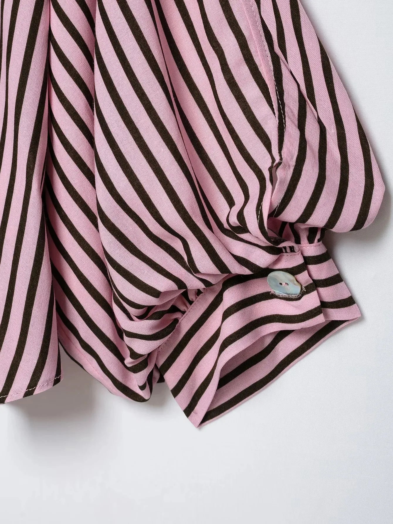 Women Striped Shirts For Women Vintage Elegant Puff Sleeve Summer New High Street Clothes Leisure Single-breasted Lapel Blouse