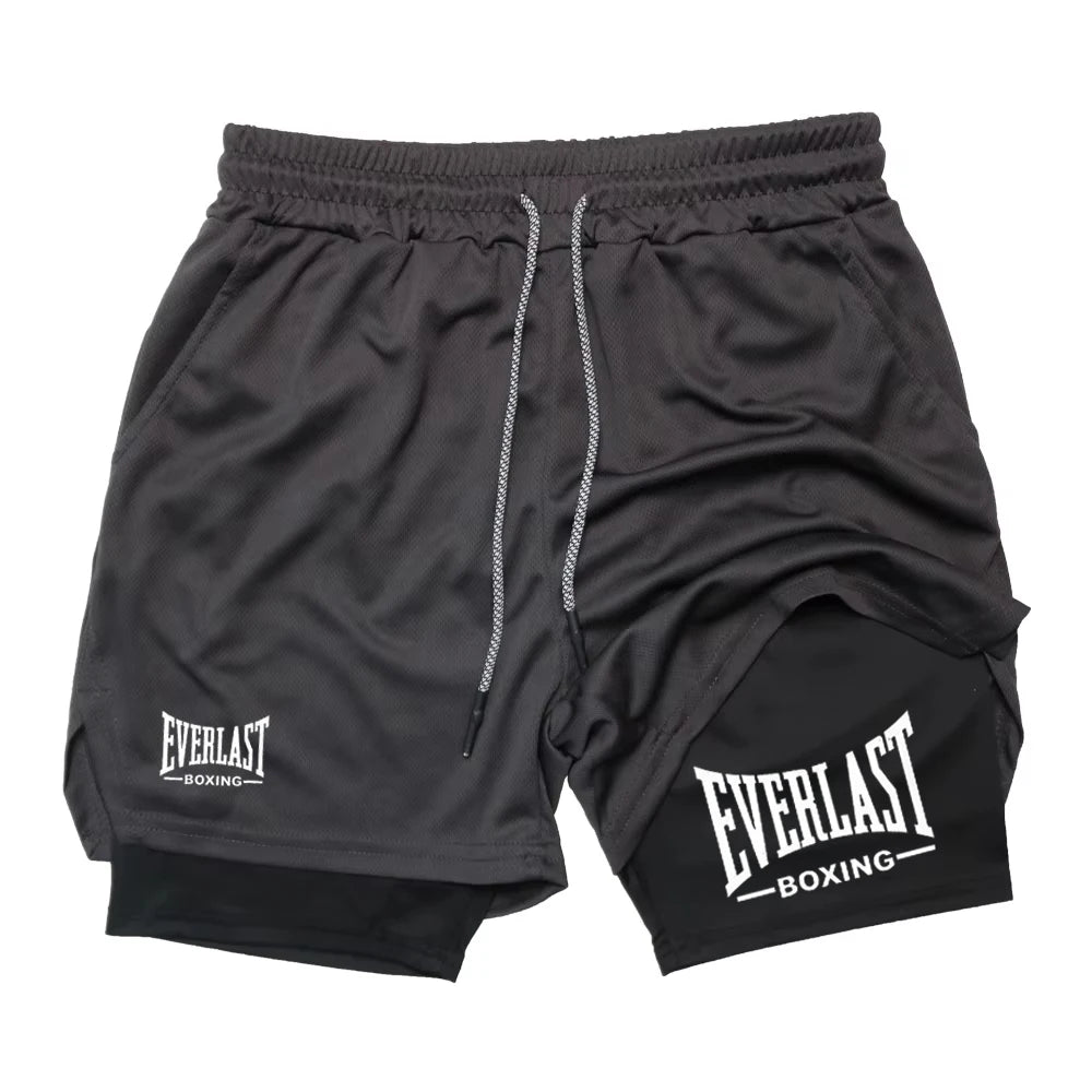 Men's Fashionable Double-Layer Sports Shorts EVERLAST Printed Sports Shorts, Double-Layer Quick Drying Basketball Muscle Fitness