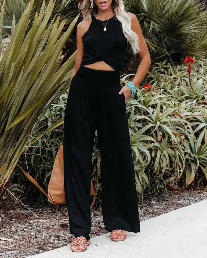 Drawstring Beach Wide Leg Pants