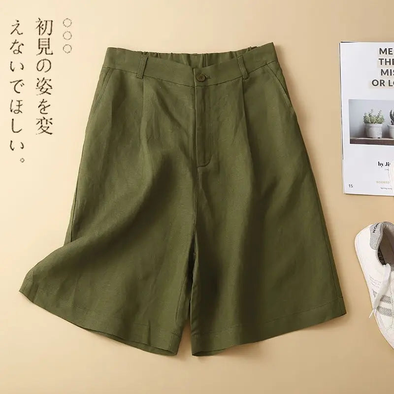Women's Shorts Cotton Linen High Waisted Short Pants Casual Loose Solid Purple Button Summer Shorts for Women