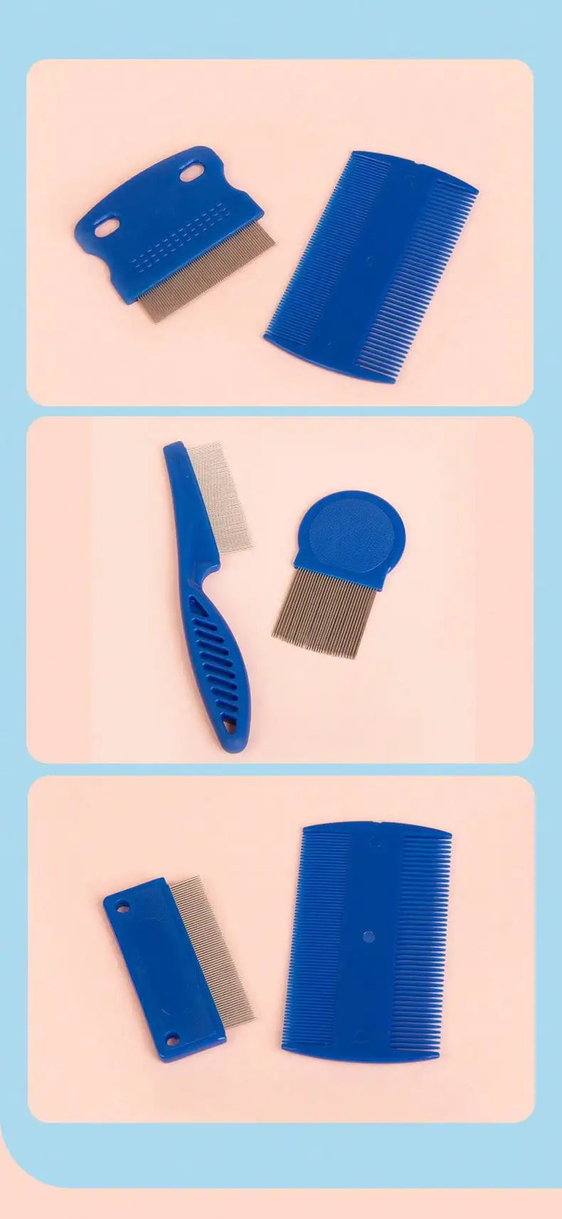 4 Pack Flea Lice Comb, Stainless Steel Dog Cat Grooming Combs with Rounded Teeth, Double Sided Professional Pet Tear Stain Remover