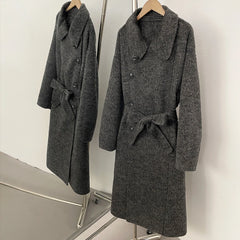 Belted Wool Blend Long Coat