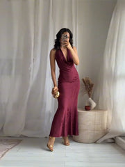 Vintage Deep V Sleeveless Evening Dress