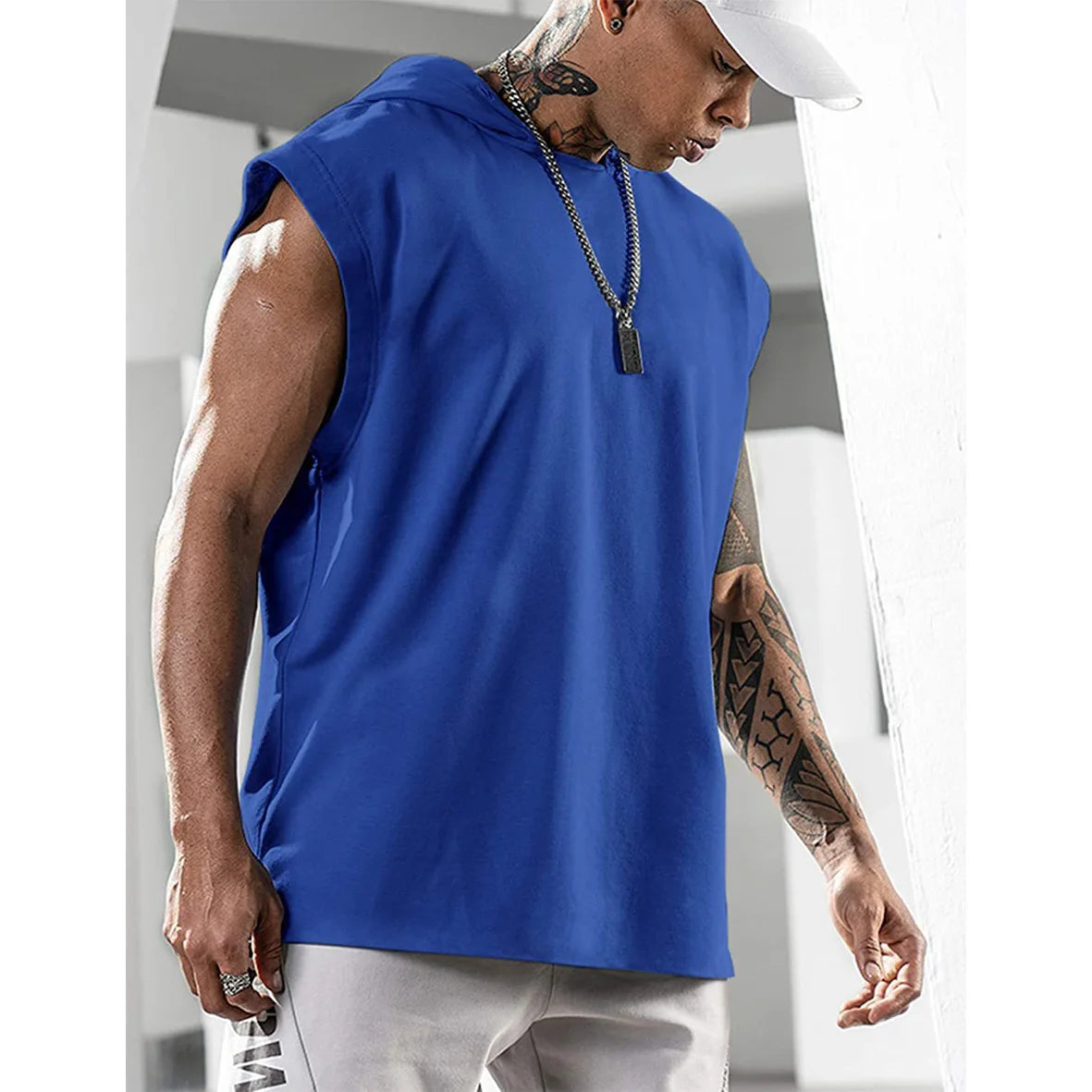 2026 Men Tank Top  Fitness Training Pullover Leisure Fashion Sleeve Men's Hooded Vest Solid Color Tank Tops For Male