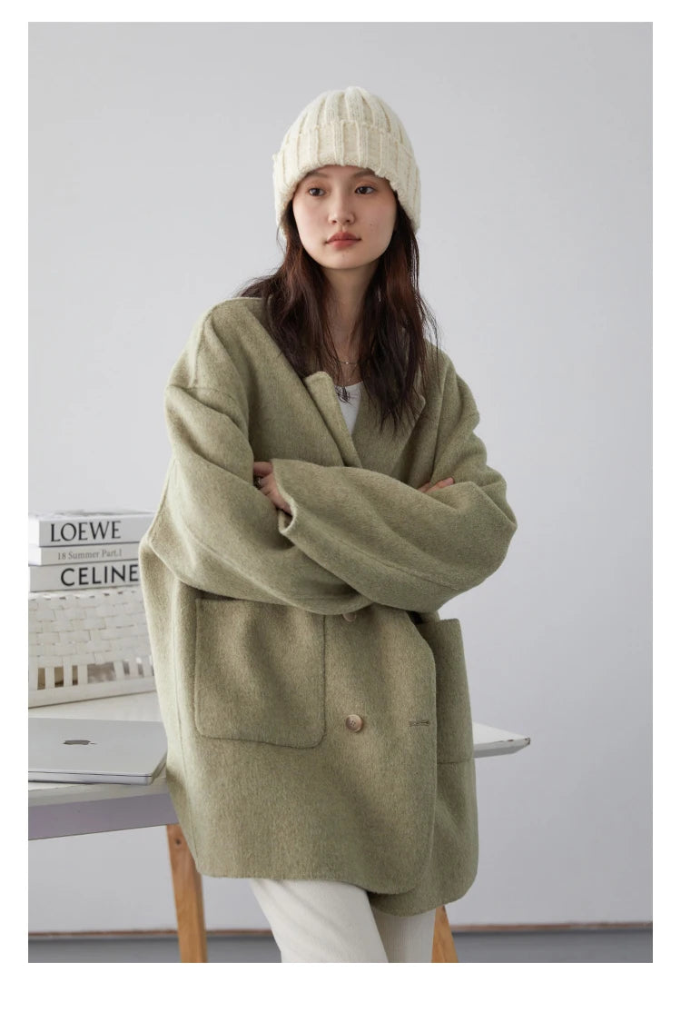 CHIC VEN Women's Woolen Coats Loose Casual Double Breasted Retro Double-sided Jacket Office Lady Outerwear Autumn Winter 2026