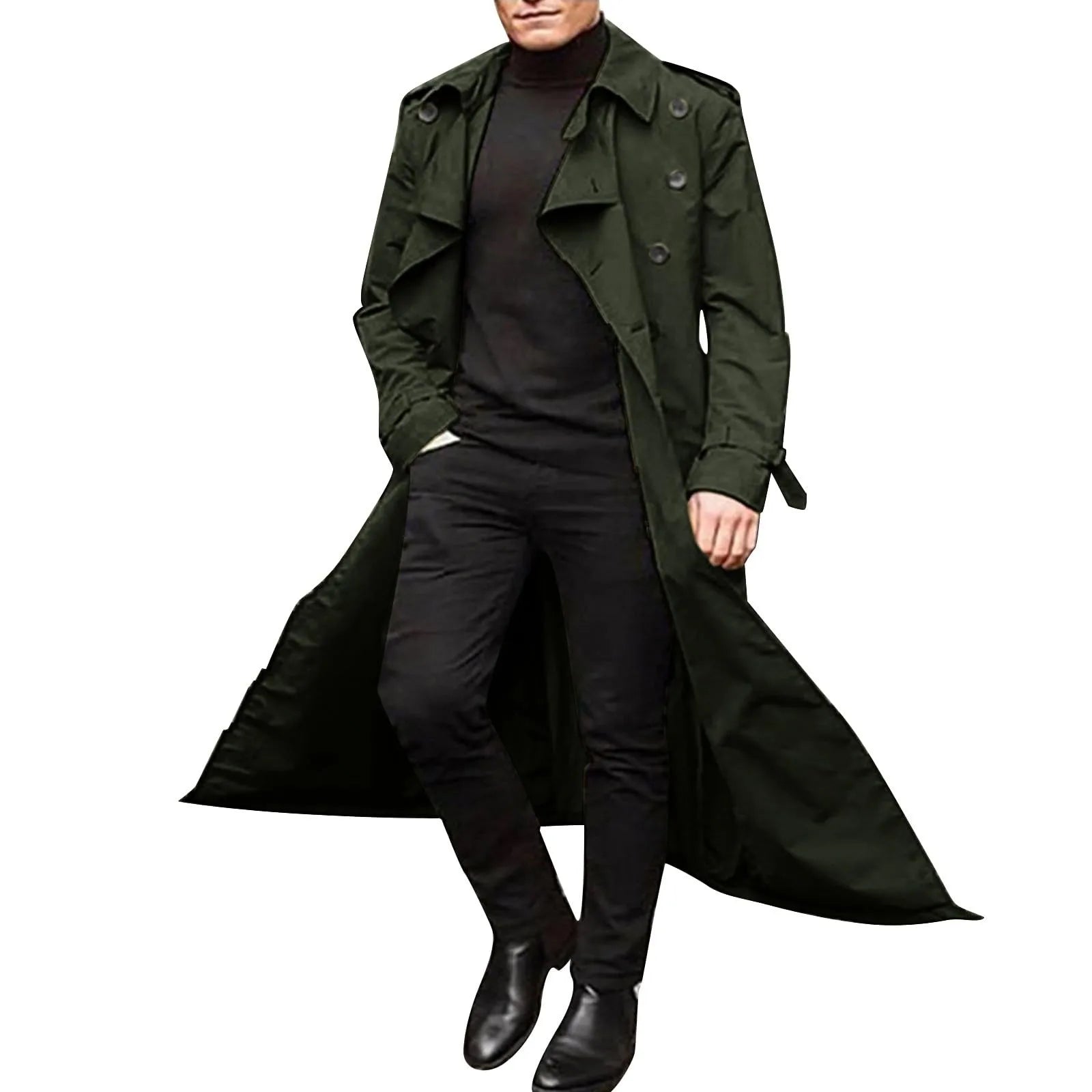 Men’s Luxury Full-Length Trench Coat – England Style Business Overcoat