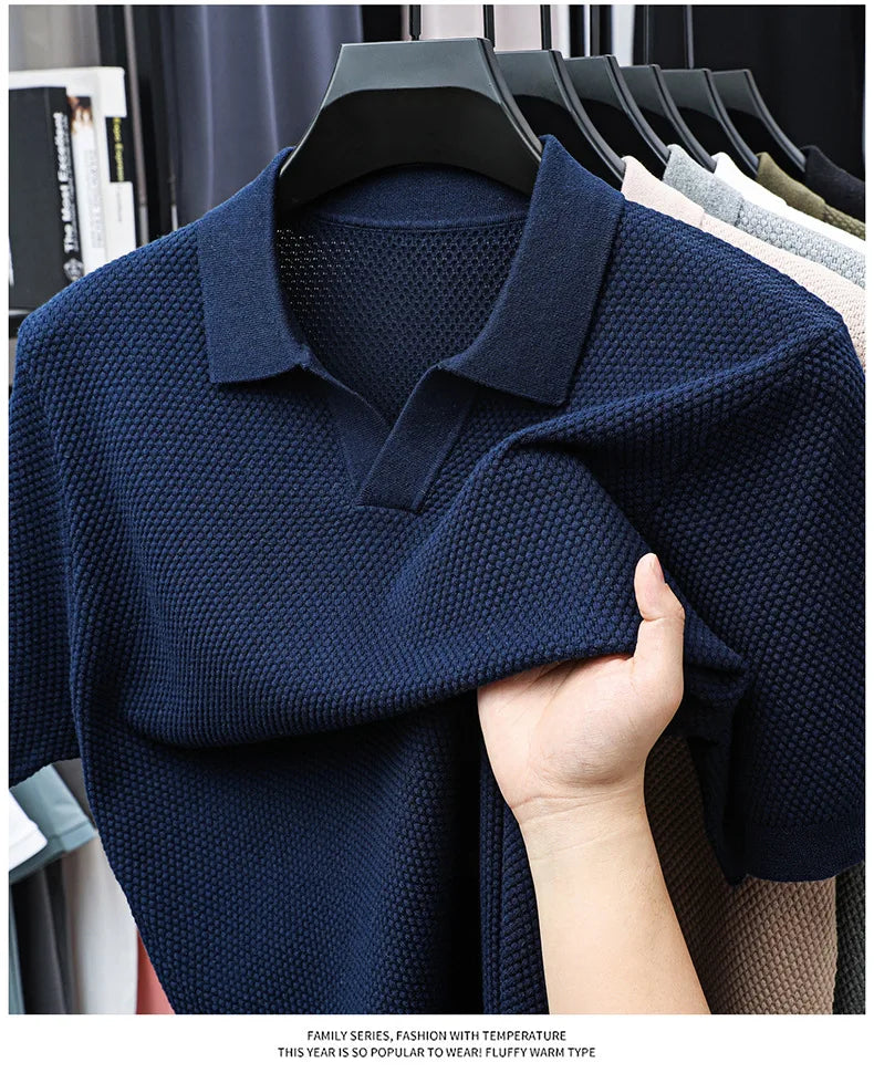 100% Cotton Short-sleeved POLO Shirt Men's Lapel Knitted T-shirt High-end Casual Bottoming Versatile Men's Short-sleeved Men's T