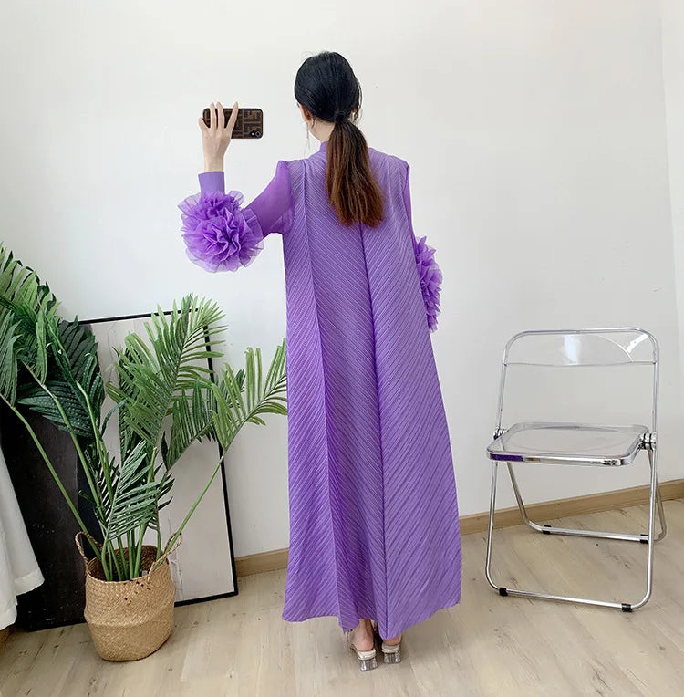 Women Elegant Evening Party Dresses 2025 Summer New Solid Colour Classic Long Sleeve Plate Flower Design Prom Dresses Female