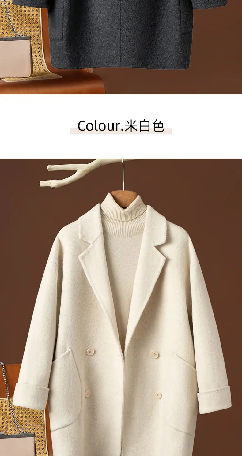 Women Double-sided Wool Coats Autumn Winter Korean Loose All-match Woolen Jacket Female Simple Solid Suit Collar Wool Jacket